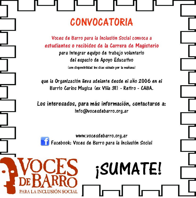 VdB busca y convoca músicos instrumentistas y estudiantes o recibidos de Magisterio para dos de sus proyectos...¡Sumate!