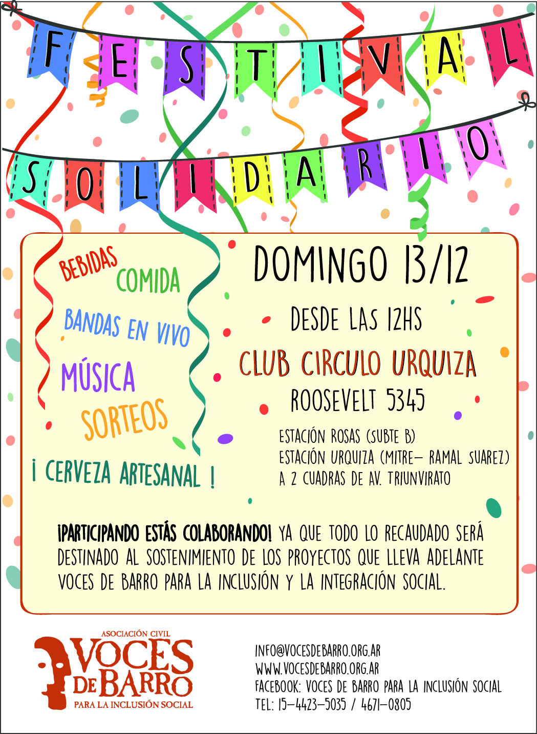Domingo 13/12 ¡Festival Solidario! ¡Sumate y Colaborá con VdB!